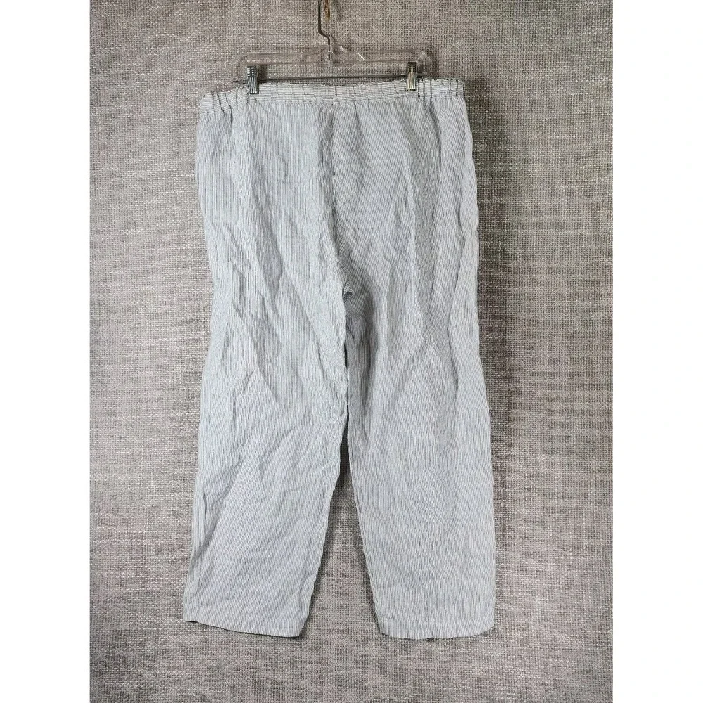 Eileen Fisher Linen Pants Womens *1X Black White Striped Wide Leg Cropped 36x27 - Picture 8 of 13